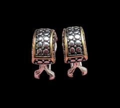 Vintage 925 Sterling Silver Dot Two Toned Half Hoop Earrings Pierced
