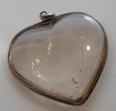Antique Sterling Pale Rutilated Smokey Quartz Heart Pendant Must See