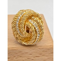 Vintage Christian Dior Rhinestone Rope Twist Knot Clip On Earrings Gold Tone