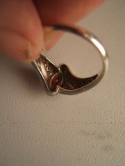 VINTAGE CNA 925 STERLING SILVER RING W/ RED MARQUIS STONE SIZE 9