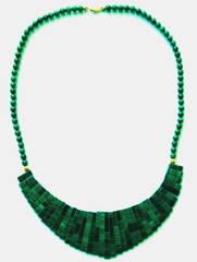 STUNNING MALACHITE EGYPTIAN STYLE BIB NECKLACE GOLD PLATED CLOSURE