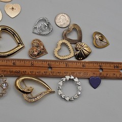 Vtg Heart Themed Brooch Pin Lot Rhinestone Enamel Mixed Styles Eras Materials