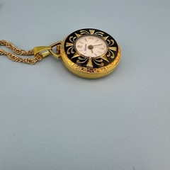 Vintage Lucerne Watch Pendant Necklace Gold Tone Floral Etched Ornate 24″ READ