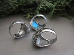 Mens Silver Tone & Turquoise Chunky Fashion Rings Large Assorted Sizes Lot of 3