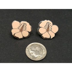 Laurel Burch “Hibiscus” Pink Post Earrings, Rhodium Plated Silver Tone, 1980s