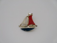 (3) Vintage Sailboat Nautical Seashore Pins RED BLUE TAN