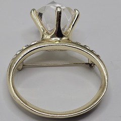 Vtg AJC Sparkle Stmt Ring Brooch Gold Tone Glam Engagement Bachelorette Bling