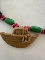Vintage 1986 Noah’s Ark Polymer Clay Animal Necklace — Signed “Joy 86”