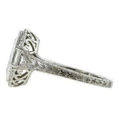 Vintage Art Deco Lab-Created Diamond Milgrain Wedding 14K White Gold Finish Ring