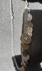 VTG Multi Disc Silver Gold Copper Tone Coin Shaped Charms Necklace 9”