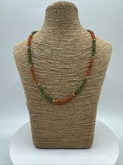 Vtg Jade Carnelian Gold Filled Beads Necklace Choker. 17” long. See pics.