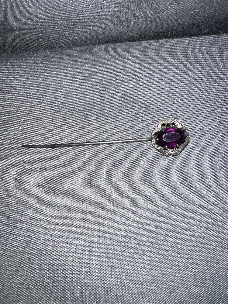 Antique Signed S&W Sturtevant Whiting Art Nouveau Filigree Amethyst Stick Pin