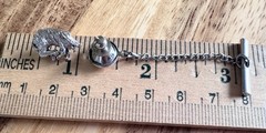 Vintage 3D Silver Tone Razorback Wild Boar Tie Tack with Security Button Chain