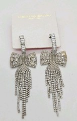 Crystal Chandelier Earrings Bow Waterfall Dangle Gold Tone Pierced Circle 3.5 in