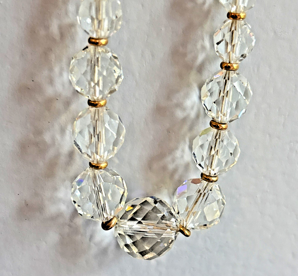 Faceted Graduating Crystal 20″ Necklace Hand Strung Amazing Shimmer