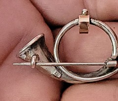 Vintage FRENCH HORN Brooch Pin 800 Silver Beautiful Design