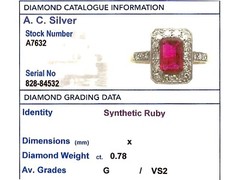 Antique Synthetic Ruby and 0.78 Ct Diamond, 18k Yellow Gold Dress Ring