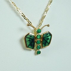 Colombian Trapiche Emerald Butterfly Pendant 18K Y Gold Jewelry Muzo Mines