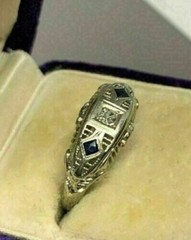Art Deco Style Lab Created Diamond & Sapphire 14K White Gold FN Engagement Ring