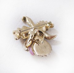 Lovely Vintage Mid Century Coro Rhinestone Enamel Orchid Brooch