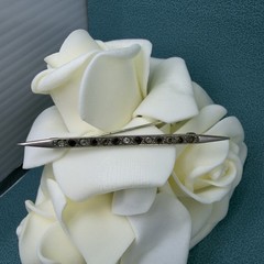 Antique ART DECO Edwardian STERLING TOP Amethyst Rhinestone Paste Bar Pin Brooch