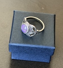 Sterling Silver Vintage Style Filigree Mood Ring + Color Chart & Box Size 9.5