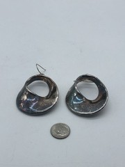 Sterling Silver VTG Modernist Electro Form Swirl Hoop Dangle 2”Earrings Israel