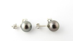 Vintage 14 Karat White Gold Black Pearl and Diamond Earrings #3318