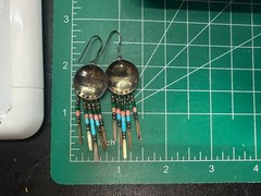 Southwestern Dangle Earrings Turquoise Coral Bead Fringe Vtg Sterling Silver #7