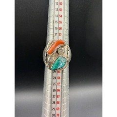Vintage Native American Turquoise & Coral Ring Size 9 Sterling Silver Men’s Ring