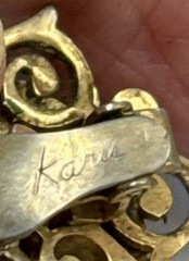 Vintage KARU Signed Clip Earrings Ornate Gold Tone Filigree Victorian Revival