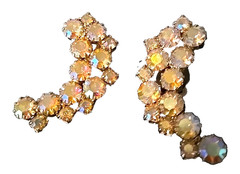 Weiss Aurora Borealis Crescent Half-Moon Clip Earrings Unmarked 1.5 Inches