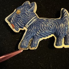 Vintage 1930s-1940s Blue Molded Plastic Scottie Dog Brooch Pin Scottish Terrier