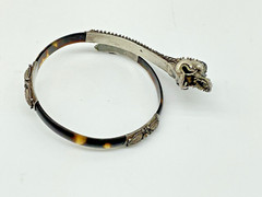 Antique Chinese Sterling Silver Dragon Faux Tortoise Shell Bypass Bracelet