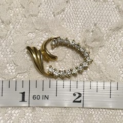 Vintage Pendant Gold tone Clear Stones Heart Shape