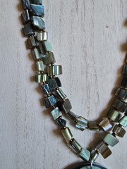 Mother Of Pearl Abalone Bead Necklace Double Strand Dyed Shell Pendant Statement