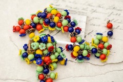 Vintage Miriam Haskell Glass Bead Bracelet Brooch Set Estate Jewelry