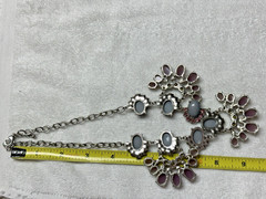 Pretty Pastel Pink Blue Cabochon Bib Collar Necklace n0105
