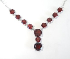 Sterling Silver 925 Natural Garnet Drop V Tennis Necklace