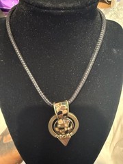 Chico’s Vintage Gold-Tone Mosaic Geometric Pendant Necklace on Black Cord
