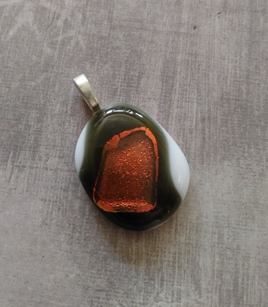 Vintage pendent artisan art glass 3D fiery precious metal foil boro silica