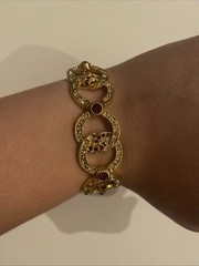 Camrose & Kross Jackie Kennedy Vintage Diamanté Ruby Gold Chain Link Bracelet