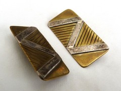 1 5/8″ VINTAGE PHYLLIS WOODS MIXED METAL STERLING SILVER BRASS ARTISAN EARRINGS