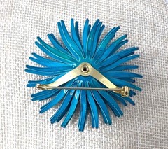 Vintage Blue & Pink Flower Enamel Brooch Pin – Retro Floral Jewelry 2.5 Inches