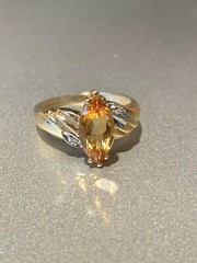 VINTAGE SOLID 14K YELLOW GOLD MARQUISE NAVETTE GOLDEN HONEY CITRINE DIAMOND RING