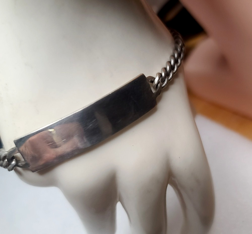 Vintage 8″ Curb Chain Sterling Silver ID Bracelet Unisex Scissor Clasp NO MONO