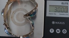 Vintage Mexico Sterling Silver 925 Cabochon Stone Bracelet 30G / 7.5in