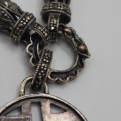 Tigers Eye Marcasite Convertible Bead Necklace Vintage Asian Inspired Charm Boho