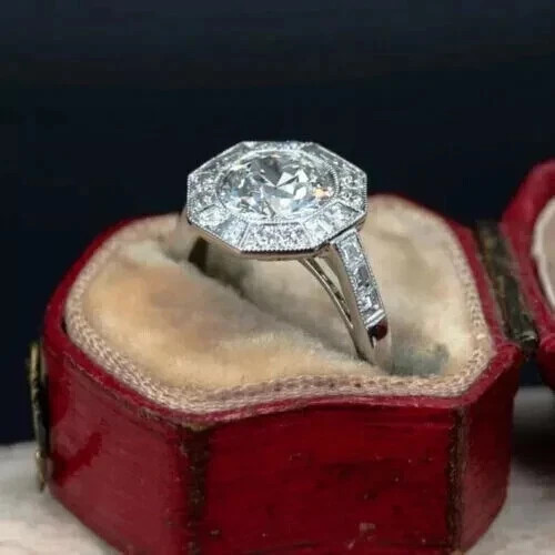2.10Ct Art Deco Style Lab Created Diamond Anniversary 14K White Gold Finish Ring