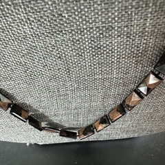 Vintage Faceted Rectangle Beads Faux Wood Brown Black & Pierced Earrings